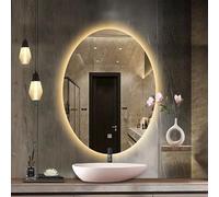 Large Oval Makeup Mirror 100x75cm AntiFog Bathroom Mirror with LED Light Adjustable 3 Color Temperature Backlit Frameless Design (20"x28")