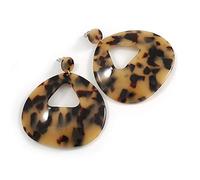 Large Oval Tortoise Shell Effect Beige/Black Acrylic/Resin Drop Earrings - 70mm Long