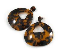 Large Oval Tortoise Shell Effect Brown/Black Acrylic/Resin Drop Earrings/70mm Tall