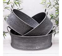 Large Oval Vintage Tub/Pan Galvanised Zinc Metal Flower Pot Planters (Medium)