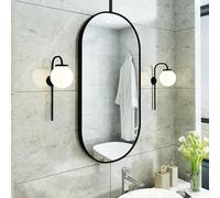 Large Oval Wall Mirror for Makeup Table and Bathroom - Decorative Black Metal Framed Mirror with Ceiling Rod (40 cm x 60 cm) - Perfect for Home Decor and Vanity Use