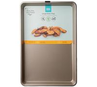 Large Oven Tray with Rolled Edges - Non-Stick Heavy Gauge 0.8mm Carbon Steel, LFGB Certified & 20 Year Guarantee. Perfect for Baking & Roasting. Easy to Clean, Durable & Safe. Gold Colour