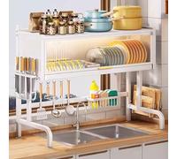 Large Over the Sink Dish Drainer Drying Rack - Carbon Steel Sink Rack with Flip Door, Drainers Organizer for Kitchen Counter Storage Dish Drying Rack