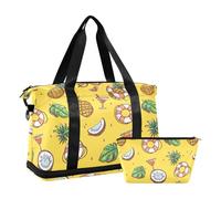 Large Overnight Carry On Tote and Luggage Large gym bag for Workout 2 Pc et, Yellow summer theme