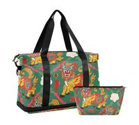 Large Overnight Weekender port Training for Trip Foldable, Chinese cultural lucky dragon lion