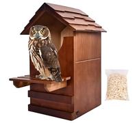 Large Owl House, 15'' x 10'' x 7'' Wooden Screech Owl Nesting Box with Perch Platform, Large U-Shaped Opening, Mounting Screws and Wood Shavings, Suitable for Outside Backyard