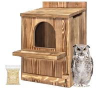 Large Owl House with Wood Shavings- Durable Carbonized Pine Wood Owl Box for Outdoors, Barred and Screech Bird Nesting Box, Easy Clean & Ventilated Design, Ideal for Barn Bird Roosting