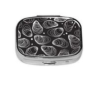 Large Oyster Pearl Hand Drawn Line Nature Oyster,Meta Pill Box 2 Compartment Medicine Case,Portable Organizer