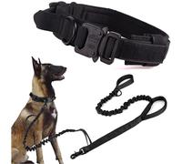 (Large (Pack of 1), Black SET(collar leash)) Tactical Dog Collar Military Dog Collar Adjustable Nylon Dog Collar Heavy Duty Metal Buckle with Handle for Dog Training (Brown,L)
