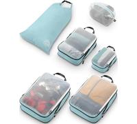 Large Packing Cube Set with See Through Mesh- Compression Packing Cubes Travel Organizers (Dusty Teal)