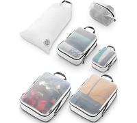 Large Packing Cube Set with See Through Mesh- Compression Packing Cubes Travel Organizers (White)