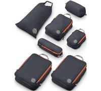 Large Packing Cubes for Travel-Extra Large Compression Packing Cube Luggage Organizers 7 Piece Set-Ultralight, Expandable/Compression Bags for Clothes by TRIPPED Travel Gear (Grey/Orange)