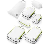 Large Packing Cubes for Travel-Extra Large Compression Packing Cube Luggage Organizers 7 Piece Set-Ultralight, Expandable/Compression Bags for Clothes by TRIPPED Travel Gear (White/Green)