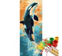 Large Paint by Numbers Killer Whale Fish (30x90cm/12x36 Inch), Colour in Canvas Paint by Numbers for Adults, Acrylic Oil DIY Adult Painting by Numbers Crafts for Home Wall Decoer, [Frameless]-YH481