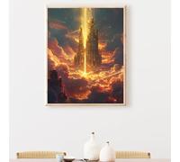 Large Paint by Numbers Sky Architecture 16x20in, Colour in Canvas Paint by Numbers for Adults, Acrylic Oil DIY Beginners Painting by Nembers Crafts Kits for Home Wall Decoer, (Frameless) PjY4797 9-X