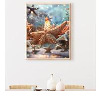 Large Paint by Numbers Starfish Biology 40x50cm, Colour in Canvas Paint by Numbers for Adults, Acrylic Oil DIY Beginners Painting by Nembers Crafts Kits for Home Wall Decoer, (Frameless) PjY8585 5-A