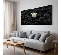 Large Painting Art Romantic Valentine’s Plants White Black Roses Poster Canvas Painting Print Artwork For Living Room Wall Art Pictures Home Bathroom Kitchen Decorative Frameless (160x80cm(63x32in))
