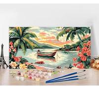 Large Painting by Numbers for Adults Boat Paint by Numbers for Children Sea, DIY Hobbies for Adults Crafts, Canvas Oil Paintings Arts for Beginners for Home Wall Decor Without Frame 40x80cm 2-AL51