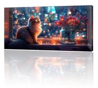 Large Painting by Numbers for Adults, Dream Cat Paint by Numbers for Children Kits, Without Frame DIY Canvas Oil Painting, Adult Crafts with 3- Paint Brushes Acrylic Pigment, Home Decor 25x50cm w-628