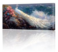 Large Painting by Numbers for Adults, Peacock Flower Paint by Numbers for Children Kits, Without Frame DIY Canvas Oil Painting Gifts, Adult Crafts With 3- Paint Brushes, Home Decor 50x100cm w-486