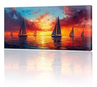 Large Painting by Numbers for Adults, Sunset Sailboat Paint by Numbers for Children Kits, Without Frame DIY Canvas Oil Painting Gifts, Adult Crafts With 3- Paint Brushes, Home Decor 50x100cm w-518