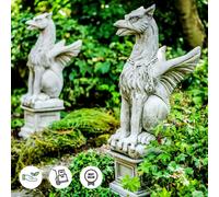Large Pair Of Winged Stone Griffin Ornaments Gargoyle Gryphon Style with Plinths