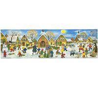 Large Panoramic Advent Calendar 24 Doors 213 x 650 mm - Snowscene Children Snow - with Glitter and Translucent Windows - RS 263 - Traditional Antique German Design