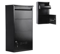 Large Parcel Box with Lock & 2 Keys,Weatherproof Key Lock Parcel Dropbox, Outdoor Delivery Box with Secure Front Access for Multiple Packages Anti-Theft Design, Wall or Floor Mounted Black 75cm 2