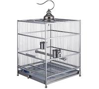 Large Parrot Cage With Hooks, 304 Stainless Steel One-piece Bird Cage, Removable Tray For Easy Cleaning, Square Pet Aviary(Black-B)