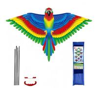 Large Parrot Kite - 53x38Inch Single Line Colorful Beginner Kite with Long Tail, Winding Handle and Line for Kids and Adults, Beach and Outdoor Activities