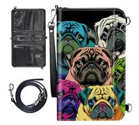 Large Passport Wallet w/ 1 Removable Wristlet and 1 Crossbody Strap, Color Pugs, Modern