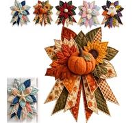 Large Patchwork Bow Sewing Kit, Seasonal Quilted Door Decor DIY Sewing Kit, Festive Door Ornament, Holiday Home Decoration & Handmade Gift, for Adults Door, Wall, Porch （Pumpkin）