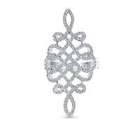 Large Pave Cubic Zirconia Romantic Art Deco Vintage Style Elegant Full Finger Armor CZ Statement Swirl Infinity Ring For Women Teen.925 Sterling Silver