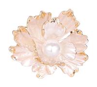 Large Pearl Peony Flower Brooch Pin Enamel Metal Flower Lapel Pin for Hanfu Qipao Women Girls Clothing Gift for Mom Grandma, Zinc, no gemstone