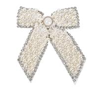 Large Pearl Rhinestone Hair Bow Clips- Full Sparkling Pearls with Crystal Stone Around Handmade Metal Barrettes Oversized Ribbons Butterfly Bride Hair Clips Accessories for Women Girls (White)