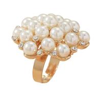 Large Pearl Statement Wedding Ring for Women Girls Vintage Crystal Faux Pearls Ball Flower Adjustable Big Open Band Wrap Ring Birthday Cocktail Party Ring Comfort Fit Exaggerated Jewelry Gift