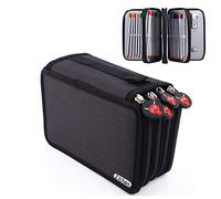 Large Pencil Case, 72 Count Slot Colored Pencil Carry Case Bag Large Capacity Oxford Multi-layer Pencil Organizer with Cute Zipper (Black)