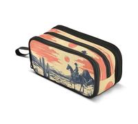 Large Pencil Case, Big Capacity Pencil Bag Pen Pouch Holder 3 Compartments, Cowboy Riding on Horseback School Office Supplies Stationery Makeup Bag Storage Organizer for Students Girls Boys Women Men