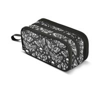 Large Pencil Case, Big Capacity Pencil Bag Pen Pouch Holder 3 Compartments,Digital Skull Head Moth School Office Supplies Stationery Makeup Bag Storage Organizer for Students Girls Boys Women Men