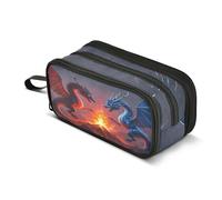 Large Pencil Case, Big Capacity Pencil Bag Pen Pouch Holder 3 Compartments, Red Dragon Blue Dragon School Office Supplies Stationery Makeup Bag Storage Organizer for Students Girls Boys Women Men