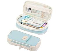 Large Pencil Case for Girls, Big Capacity Pencil Case Aesthetic Pen Pouch, Cute Preppy Stationery Bag for Secondary School, Teen Essentials Organiser for Pens, Pencils & Supplies (Blue)