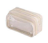 Large Pencil Case for Teen and Adult,Cute Kawaii Aesthetic Design Pen Pouch with Zipper,Portable Detachable Stationery School Supplies Organizer, Clear Pencil Case with Multiple Compartments (Beige)