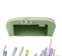 Large Pencil Case, Pencils Organizer, 9.25x3.15x3.35 Inches Stationery Zipper Storage Pouch, Leather Clear Pencil Container for Ballpens, Scissors, Rulers, Erasers and Notes