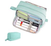 Large Pencil Case with 4 Compartments, Special Aesthetic Pen Case for Girls Boys, Stationery Organiser with Handle for Kids Adults, Wear Resistant Pencil Pouch for School Office College (Green)