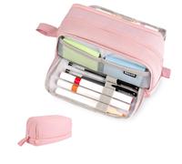 Large Pencil Case with 4 Compartments, Special Aesthetic Pen Case for Girls Boys, Stationery Organiser with Handle for Kids Adults, Wear Resistant Pencil Pouch for School Office College (Pink)