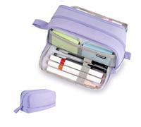 Large Pencil Case with 4 Compartments, Special Aesthetic Pen Case for Girls Boys, Stationery Organiser with Handle for Kids Adults, Wear Resistant Pencil Pouch for School Office College (Purple)