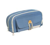 Large Pencil Case with Front Pocket, Canvas Pencil Pouch with Double Zipper Compartments, Big Capacity Pen Holder Bag for School Supplies, Stationery Organizer for Students, University & Office