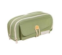 Large Pencil Case with Front Pocket, Canvas Pencil Pouch with Double Zipper Compartments, Large Capacity Stationery Organizer Bag for Pens, Markers, Rulers & Accessories, School & Office Supplies