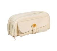 Large Pencil Case with Front Pocket, Canvas Pencil Pouch with Double Zipper Compartments, Large Capacity Stationery Organizer Bag for Pens, Markers, Rulers & Accessories, School & Office Supplies