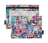 Large Pencil Pouches with Clear Window Graffiti Art Trend Play Stickers Zippered Pencil Bag Big Capacity Binder 3 Rings for Storing School Students Teacher Supplies Multicolored 2 PCS